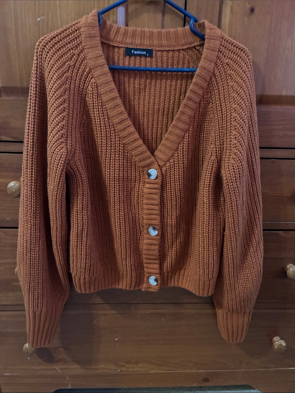 Fashion Brand Company Rust Orange Button-Up V-Neck Cardigan